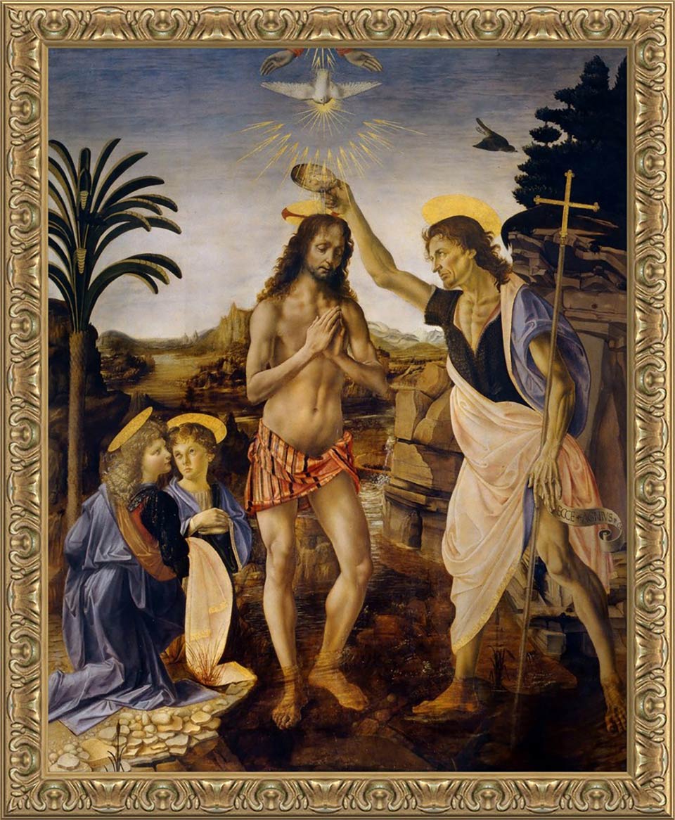 The Baptism of Christ by Andrea del Verrocchio and Leonardo da Vinci