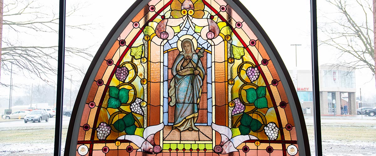 view of a stained glass windows inside the church